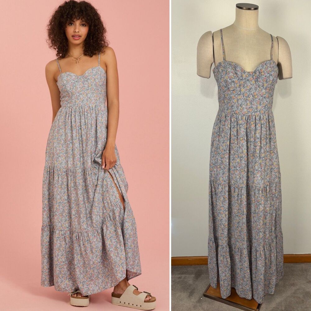 Altar'd State Womens L Maxi Dress Estelle Floral Smocked Bustier Top